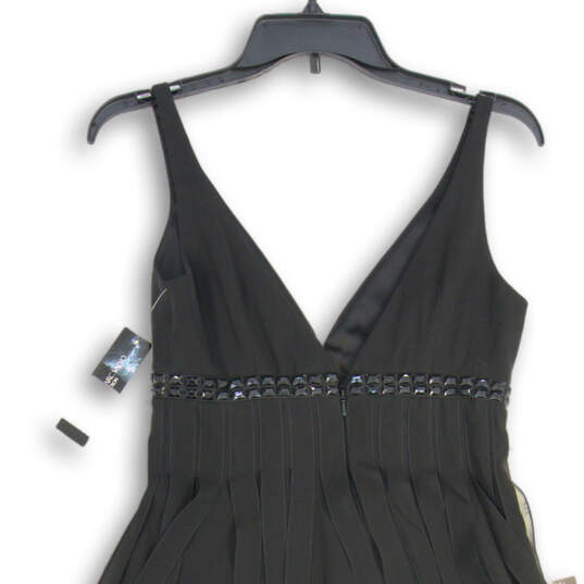 NWT Womens Black Sleeveless Pleated V Neck Back Zip Fit & Flare Dress Sz 2 image number 4