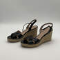 Womens Tan Black Leather Adjustable Strap Wedge Espadrille Heels Size 10.5 image number 3