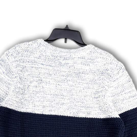 Mens Blue White Knitted Long Sleeve Crew Neck Pullover Sweater Size XL image number 4