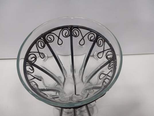Tall Blown Glass Vase in Footed Metal Frame image number 3