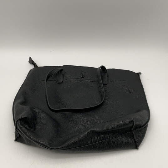 Womens Black Leather Zipper Double Top Handle Handbag Purse image number 2