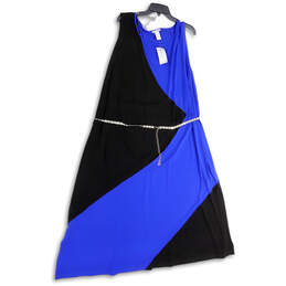 NWT Womens Black Blue Round Neck Sleeveless Knee Length A-Line Dress Sz 5X
