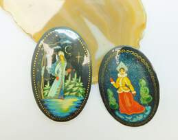 Vintage Russian Hand Painted Brooches 14.9g