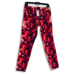 NWT Womens Pink Purple Floral 5-Pocket Design Skinny Leg Ankle Pants Size 4