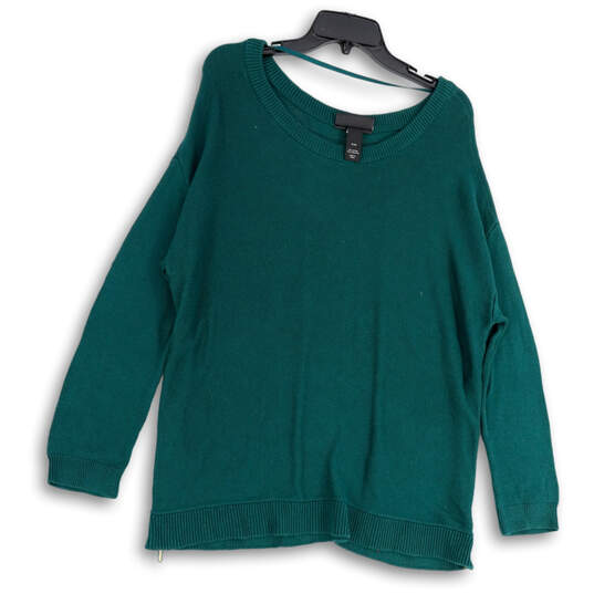 Womens Green Round Neck Long Sleeve Tight-Knit Pullover Sweater Size 14/18 image number 1