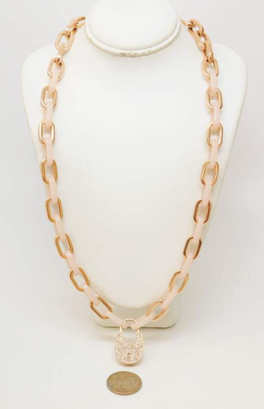 Michael Kors Rose Gold Tone Pave Crystal Lock Necklace 53g image number 2