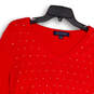 Womens Red Knitted Dotted Long Sleeve V-Neck Pullover Sweater Size Large image number 3