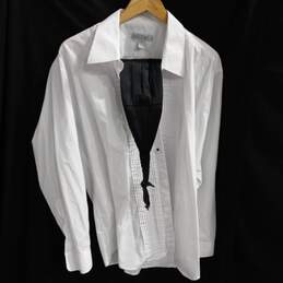 Lorenzo Uomo Men's White Formal Ruffle Dress Shirt w/ Black Cummerbund Size 17