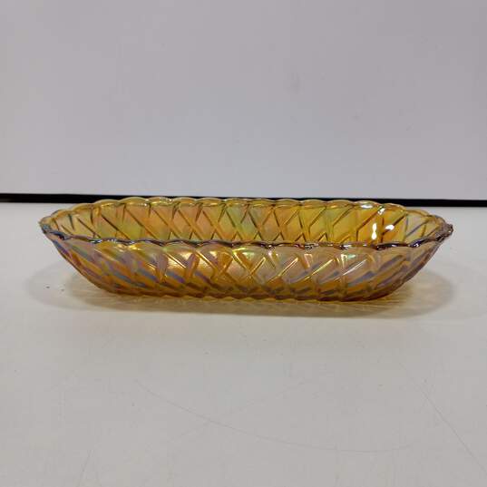 Vintage Yellow Carnival Glass Weave Design Dish image number 4