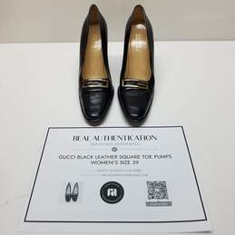AUTHENTICATED Gucci Black Leather Square Toe Pumps Womens Size 39