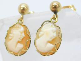 14K Yellow Gold Carved Shell Cameo Dangle Earrings 1.5g alternative image