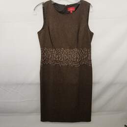 Oscar Brown Embroidered Sleeveless Shift Dress Women's Size 8