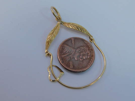 14K Yellow Gold Leaves Charm Holder With Heart Charm 1.8g image number 5