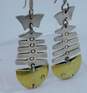 Taxco Mexico Artisan 925 Sterling Silver & Brass Fish Skeleton Drop Earrings 13.4g image number 2