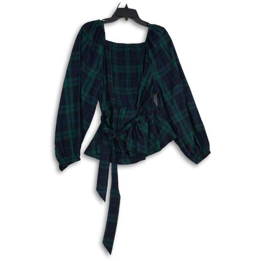 NWT Old Navy Womens Green Navy Blue Plaid Balloon Sleeve Wrap Blouse Top Sz XXL image number 2