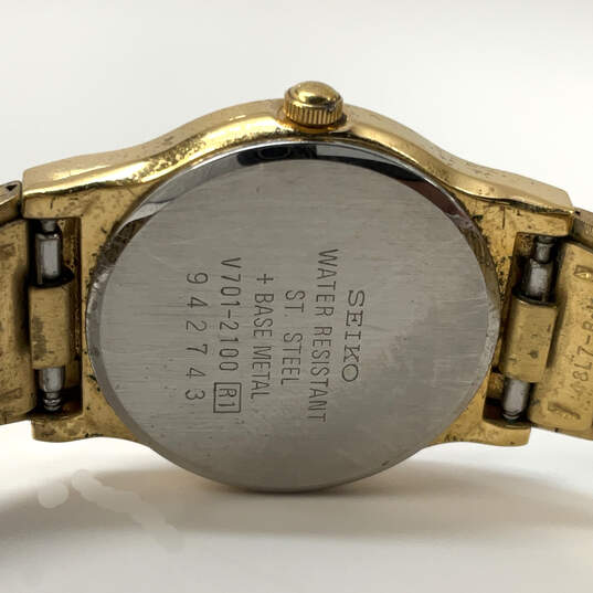 Designer Seiko V701-2100 Gold-Tone Dial Stainless Steel Analog Wristwatch image number 4