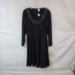 Liz Claiborne Vintage Black Wool Blend Beaded Fit & Flare Midi Dress WM Size M NWT
