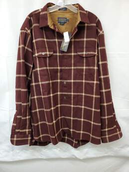 Mn Pendleton Fitted Buckley Maroon Plaid Button Long Sleeve Shirt Sz XL