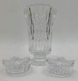 Block Crystal Hand Crafted Vase Made in Poland w/ Pair of Candle Holders