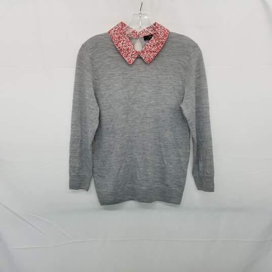J. Crew Gray Merino Wool Collared Pullover Knit Top WM Size S image number 1