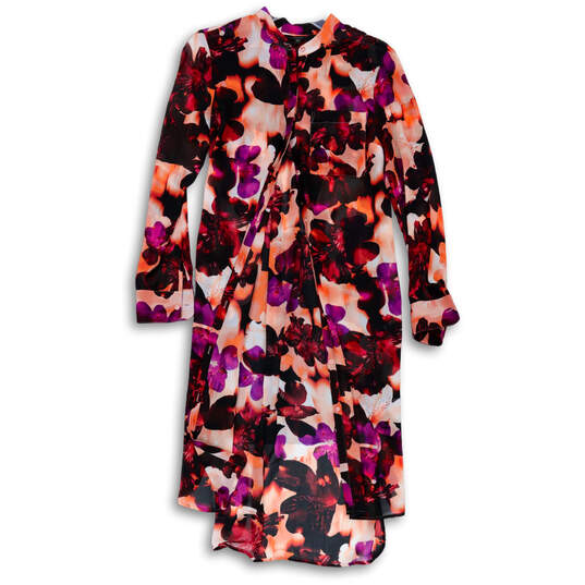 Womens Multicolor Floral Sheer Long Sleeve Button Front Shirt Dress Size XS image number 1
