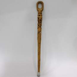 Vintage Carved Wood Elephant & African Trees Walking Stick Cane 36.5 Inch