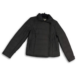 Womens Black Long Sleeve Collared Full-Zip Puffer Jacket Size Medium