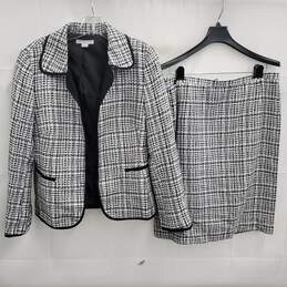 Pendleton Petites Gray/White/Black Woven Cotton Blend 2-Piece Skirt Suit Set Size 14
