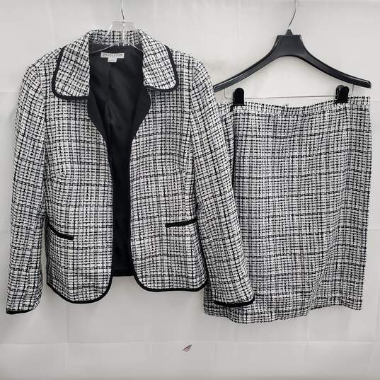Pendleton Petites Gray/White/Black Woven Cotton Blend 2-Piece Skirt Suit Set Size 14 image number 1