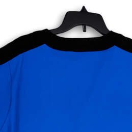 Womens Blue Black V-Neck Short Sleeve Pullover Blouse Top Size Medium