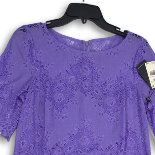 NWT Adrianna Papell Womens Purple Lace Round Neck Short Sleeve Shift Dress Sz 8 image number 3