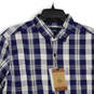 NWT Mens Blue Check Long Sleeve Spread Collar Button-Up Shirt Size M image number 3