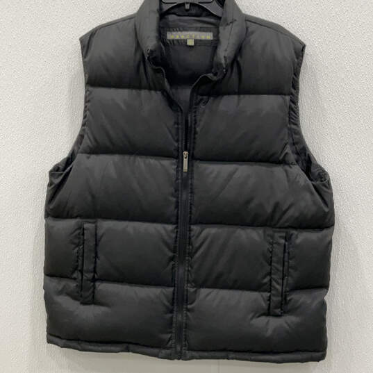 Mens Black Mock Neck Sleeveless Front Pocket Full-Zip Puffer Vest Size L image number 1