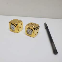 Pair Of VTG. Miniature Brass Dice Figurine Clocks Untested P/R