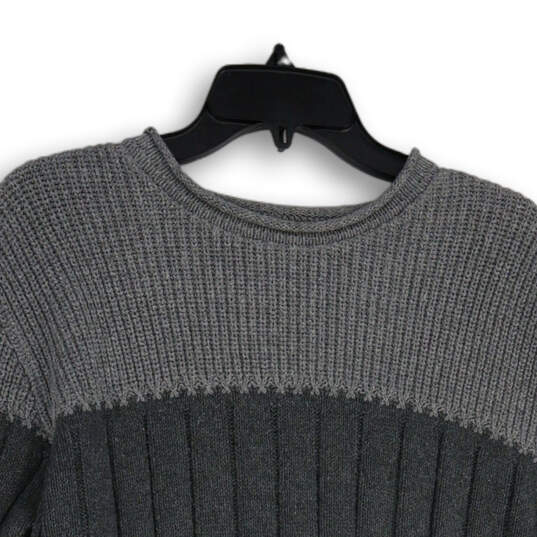 Womens Gray Black Knitted Crew Neck Long Sleeve Pullover Sweater Size M image number 3