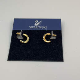 Designer Swarovski Gold-Tone Engraved Classic Mini Hoop Earrings alternative image