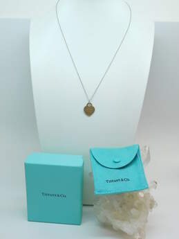 Tiffany & Co Sterling Silver Please Return To Tiffany New York Heart Pendant Necklace 3.5g