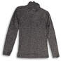 Womens Gray Heather Long Sleeve 1/2 Zip Mock Neck Pullover T-Shirt Size S image number 2
