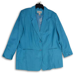 Womens Blue Notch Lapel Long Sleeve Single Breasted Two Button Blazer Size 22W
