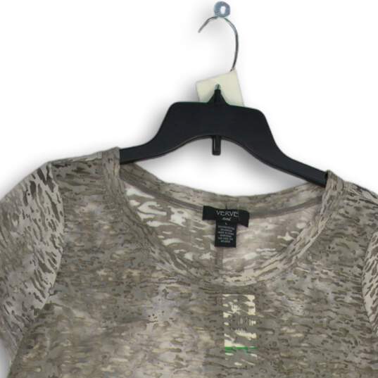 NWT Womens Gray Animal Print Short Sleeve Round Neck Blouse Top Size Large image number 3
