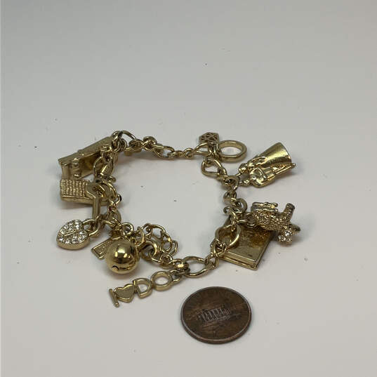 Designer Kate Spade Gold-Tone Rhinestone Link Chain Multiple Charm Bracelet image number 3