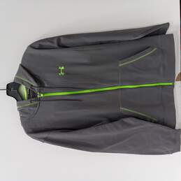 Men's Gray and Green Under Armor Hooded Sweatshirt Size Medium