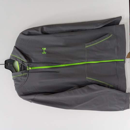 Men's Gray and Green Under Armor Hooded Sweatshirt Size Medium image number 1