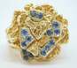 14K Gold Sapphire Accents Abstract Textured Rose Flower Statement Ring 11.7g image number 2