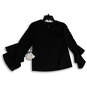 NWT Womens Black Round Neck Ruffle Sleeve Back Keyhole Blouse Top Size 2 image number 2