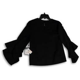 NWT Womens Black Round Neck Ruffle Sleeve Back Keyhole Blouse Top Size 2 alternative image