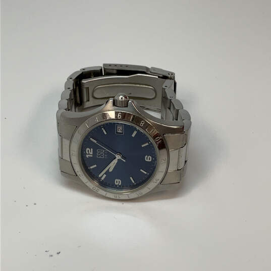 Designer ESQ Swiss E5099 Silver-Tone Blue Round Dial Analog Wristwatch image number 2