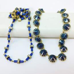 J Crew Icy Gold Tone & Blue Necklaces 69.9g