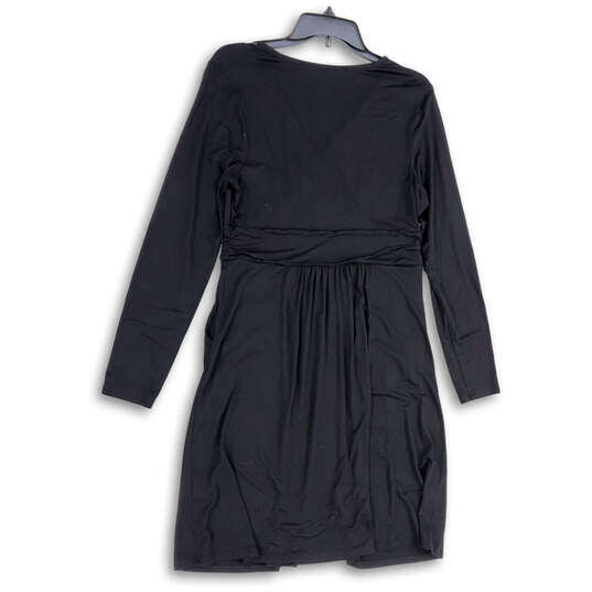 Womens Black Long Sleeve Wrap V-Neck Pullover Sheath Dress Size 10P image number 4