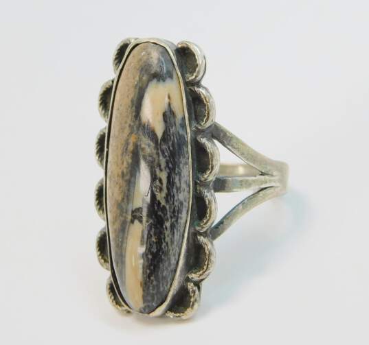 Southwestern Sterling Silver Petrified Wood Long Ring 7.3g image number 2